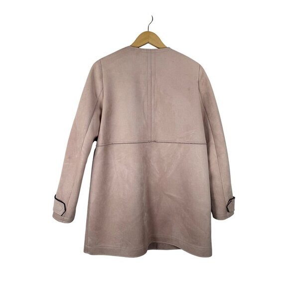zara faux suede mid length coat preppy light pink 90s sz L - Picture 3 of 8